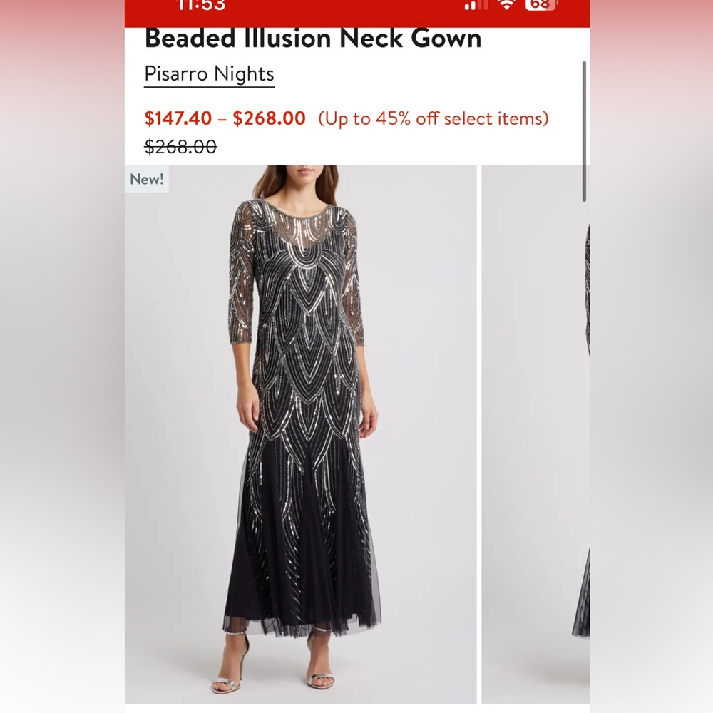 Pisarro Nights Beaded Illusion Neck Gown